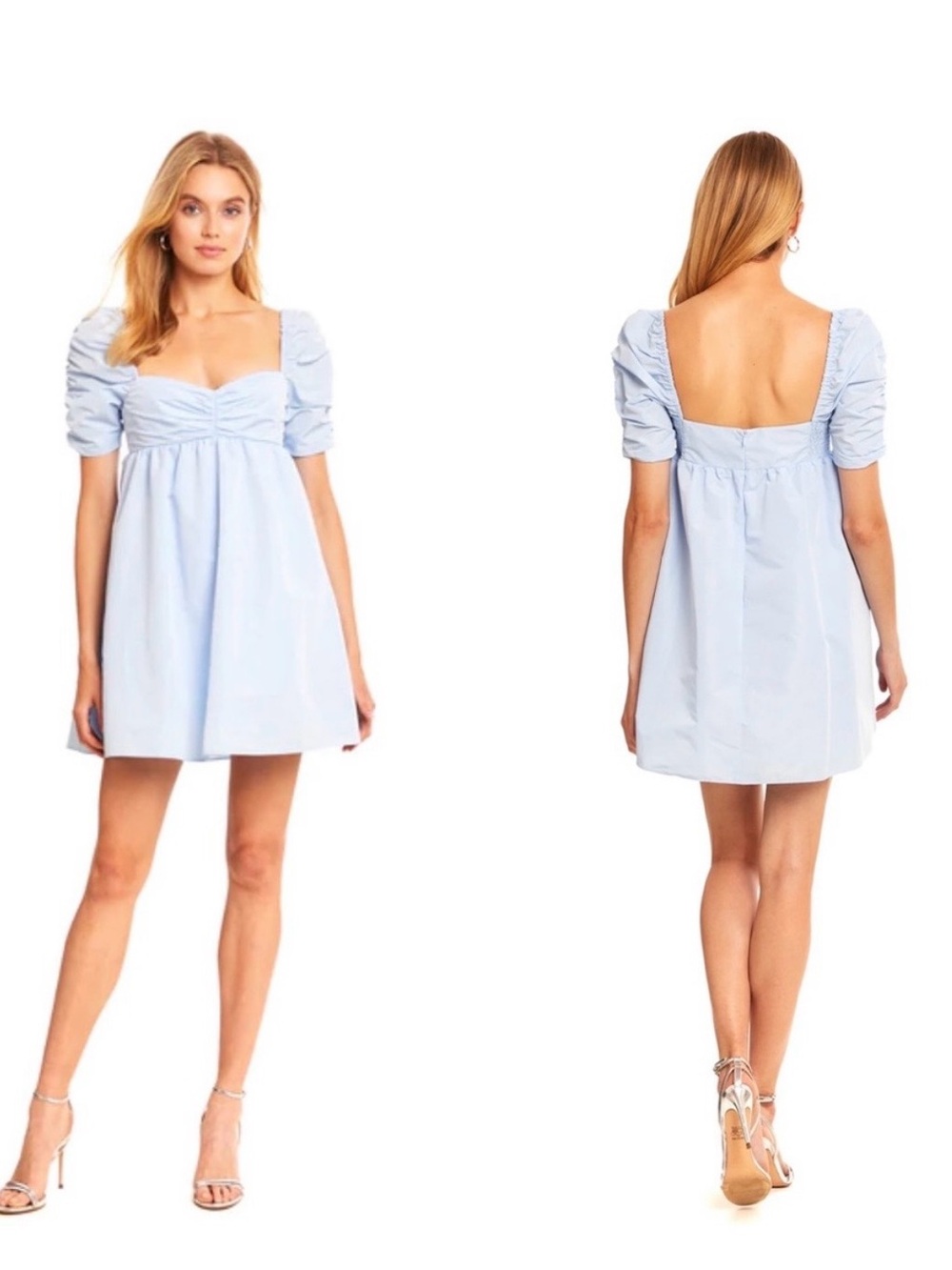 Amanda Uprichard Light Blue Puff Sleeve Mini Dress